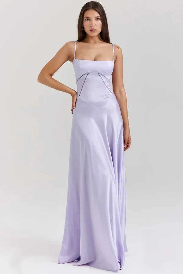 Women's Prom Satin Square Neck Maxi Dress