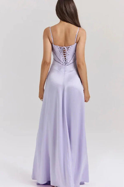 Women's Prom Satin Square Neck Maxi Dress