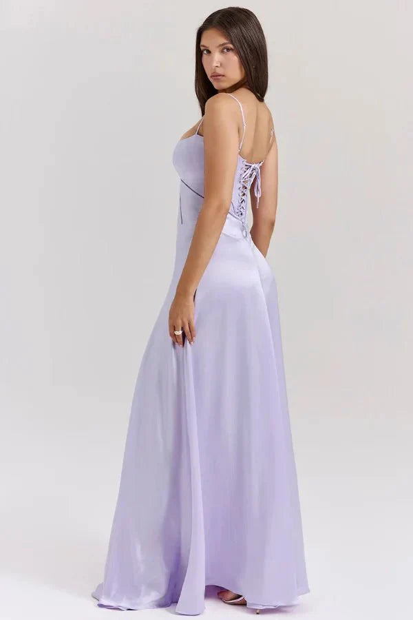 Women's Prom Satin Square Neck Maxi Dress