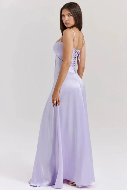 Women's Prom Satin Square Neck Maxi Dress