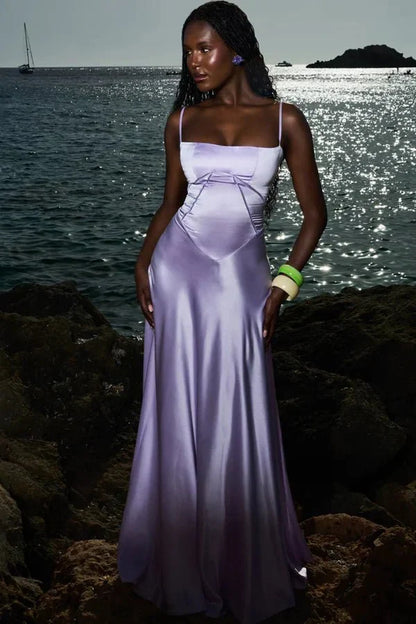 Women's Prom Satin Square Neck Maxi Dress