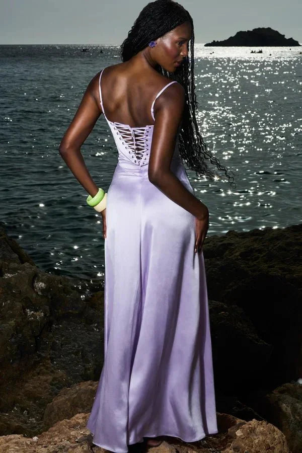 Women's Prom Satin Square Neck Maxi Dress