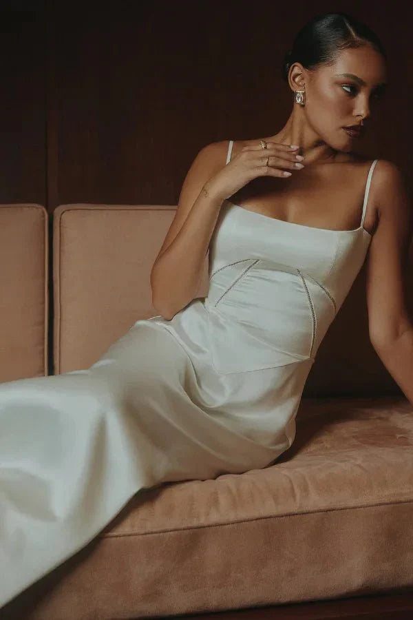 Women's Prom Satin Square Neck Maxi Dress