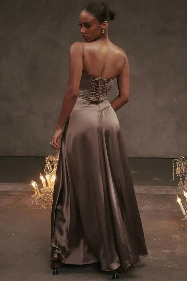 Women's Prom Satin Square Neck Maxi Dress