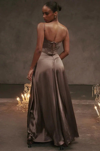 Women's Prom Satin Square Neck Maxi Dress