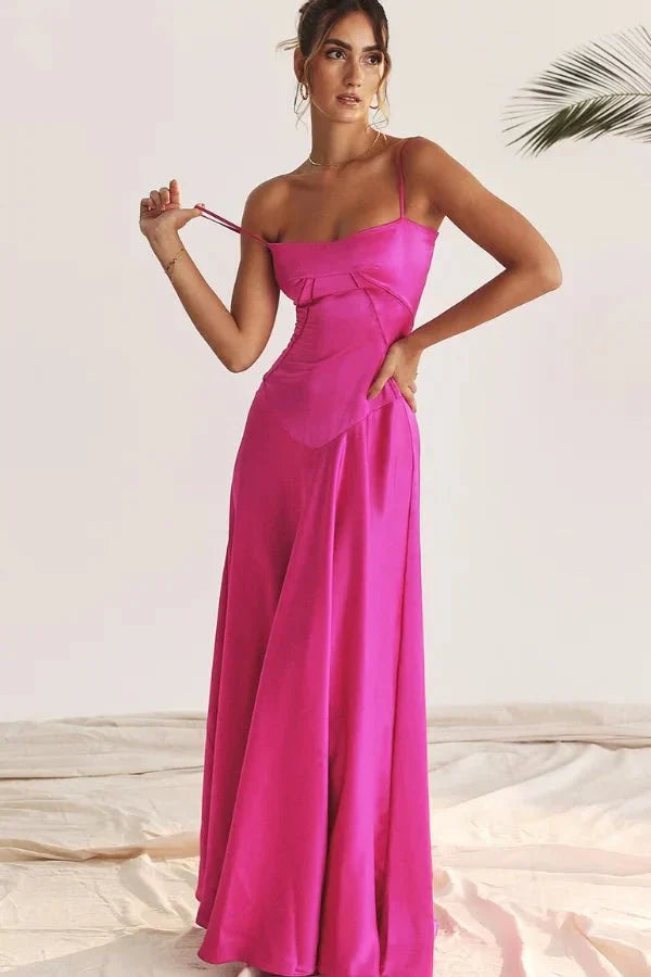 Women's Prom Satin Square Neck Maxi Dress