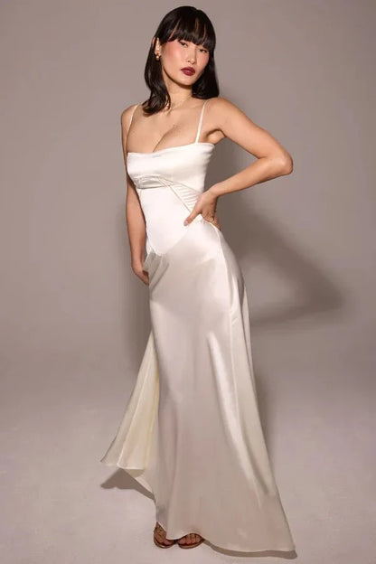 Women's Prom Satin Square Neck Maxi Dress