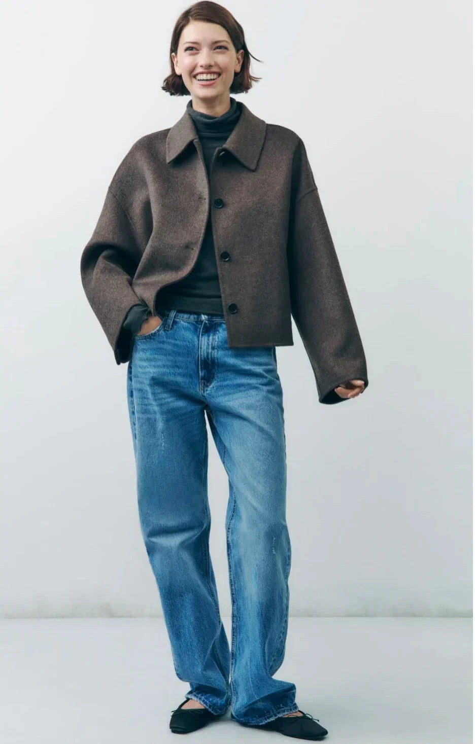 Jesień – Luksusowy Wełniany Płaszcz – Oversized Krótki Płaszcz