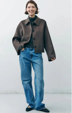 Jesień – Luksusowy Wełniany Płaszcz – Oversized Krótki Płaszcz