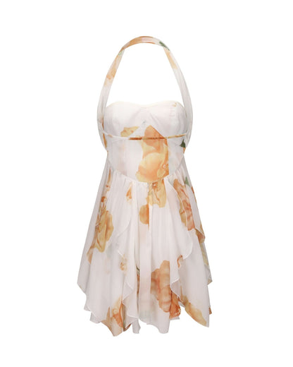 Women's Wedding Guest Floral Halter Mini Dress