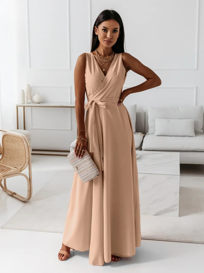 Women's Wedding Guest V Neck Sleeveless Maxi Dress