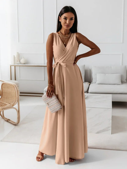 Women's Wedding Guest V Neck Sleeveless Maxi Dress