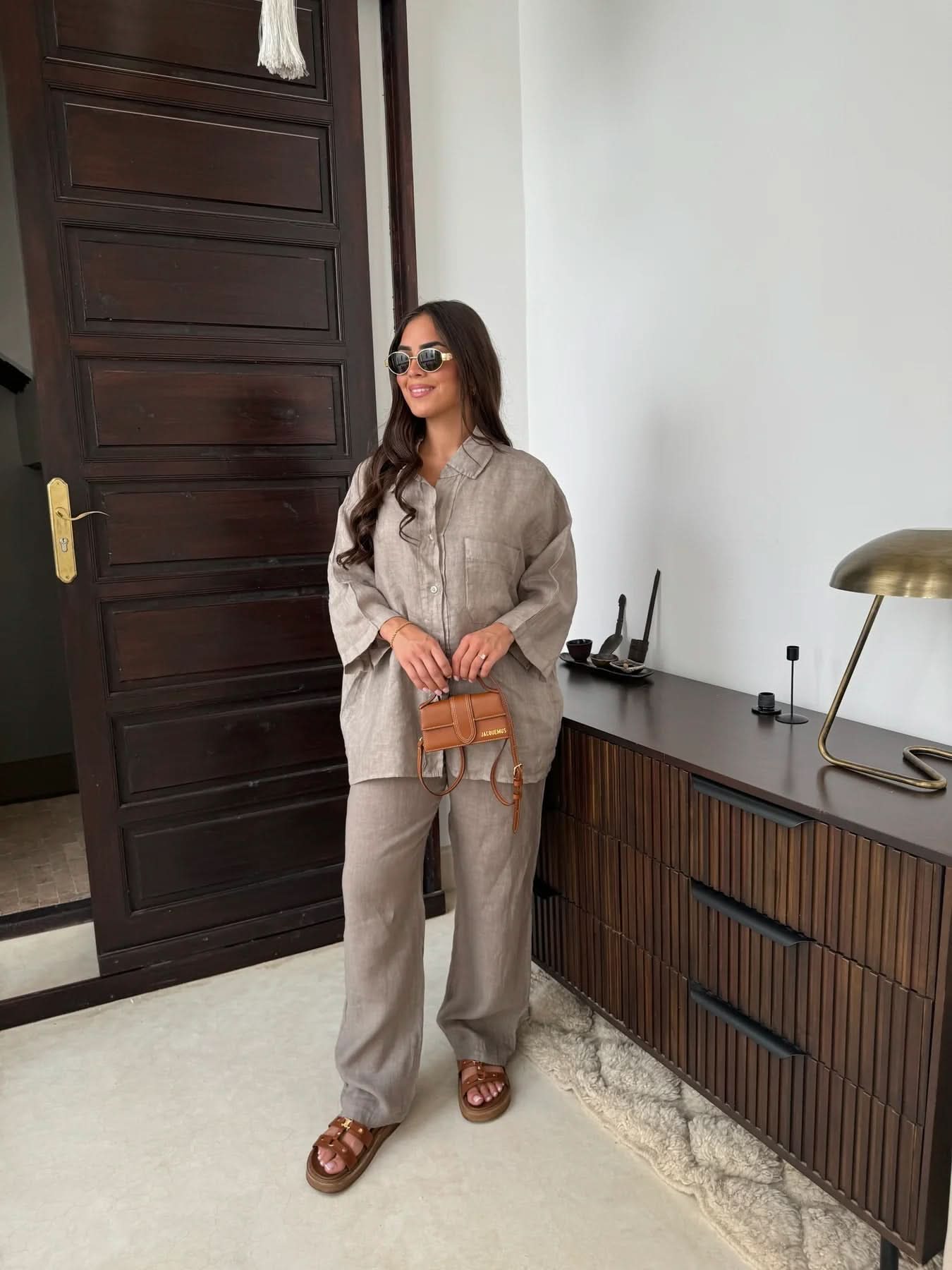 Women's Summer Oversized Button Down Shirt and Pants Set