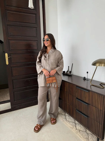Women's Summer Oversized Button Down Shirt and Pants Set