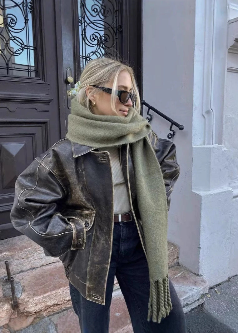 Jesień/Zima – Vintage Wygląd Skórzany – Oversized Kurtka