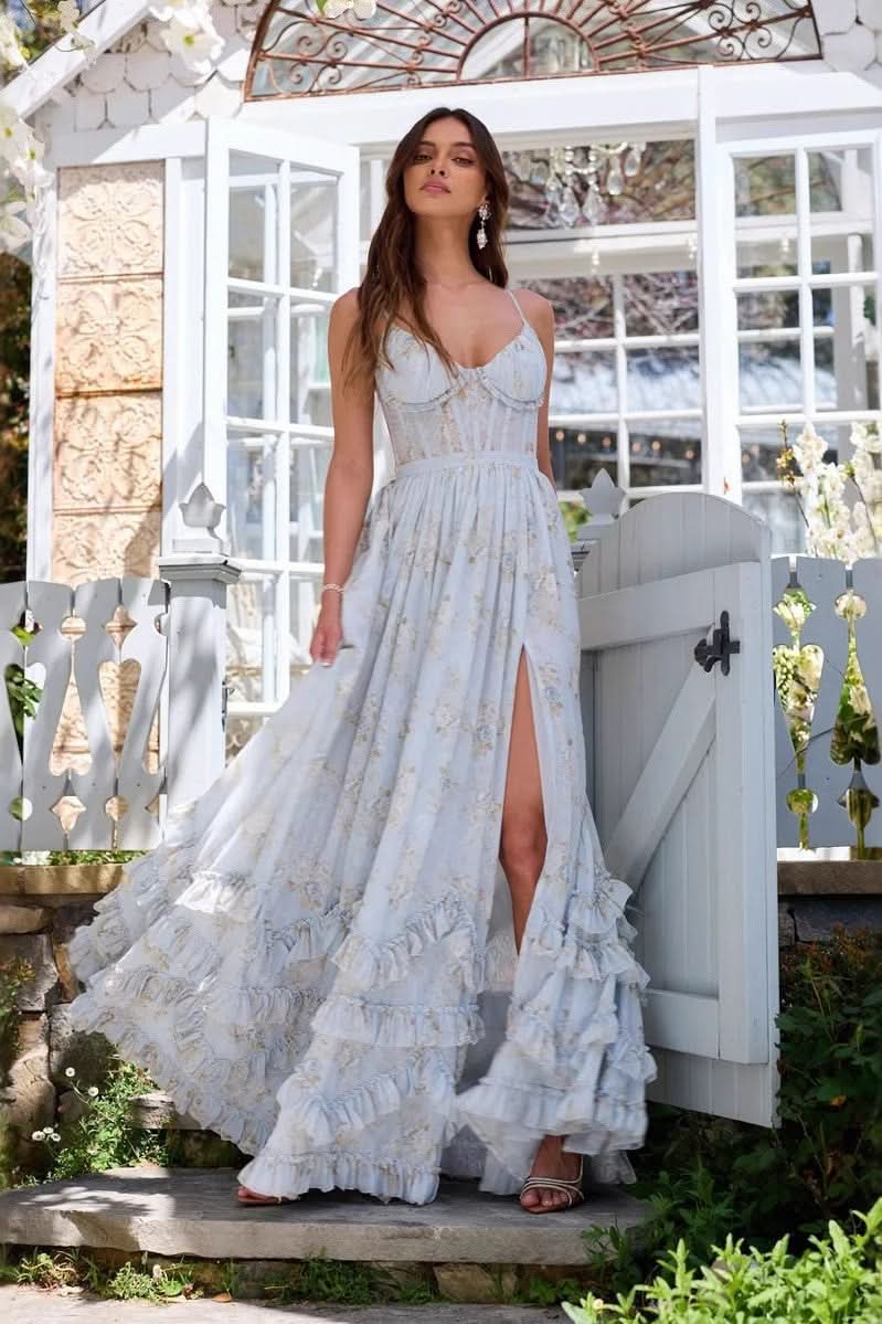Women's Wedding Guest Floral Sweetheart Maxi Dress