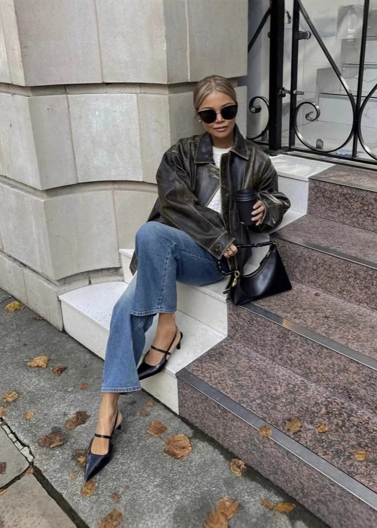 Jesień/Zima – Vintage Look Skórzany – Oversized Kurtka