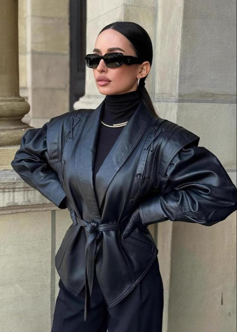 Jesień/Zima – Luksusowe Wykończenie Skórzane – Dopasowana Kurtka Statement