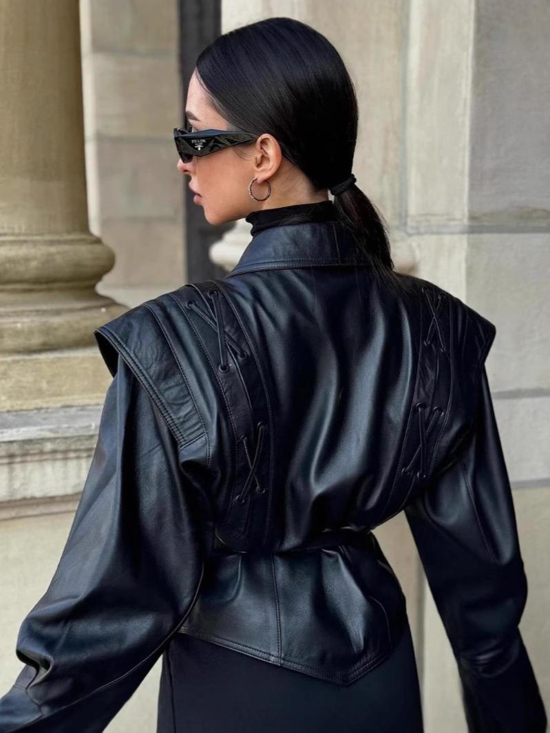 Jesień/Zima – Luksusowe Wykończenie Skórzane – Dopasowana Kurtka Statement