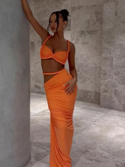 Women's Cocktail Ruched Cutout Maxi Dress Two Piece Set