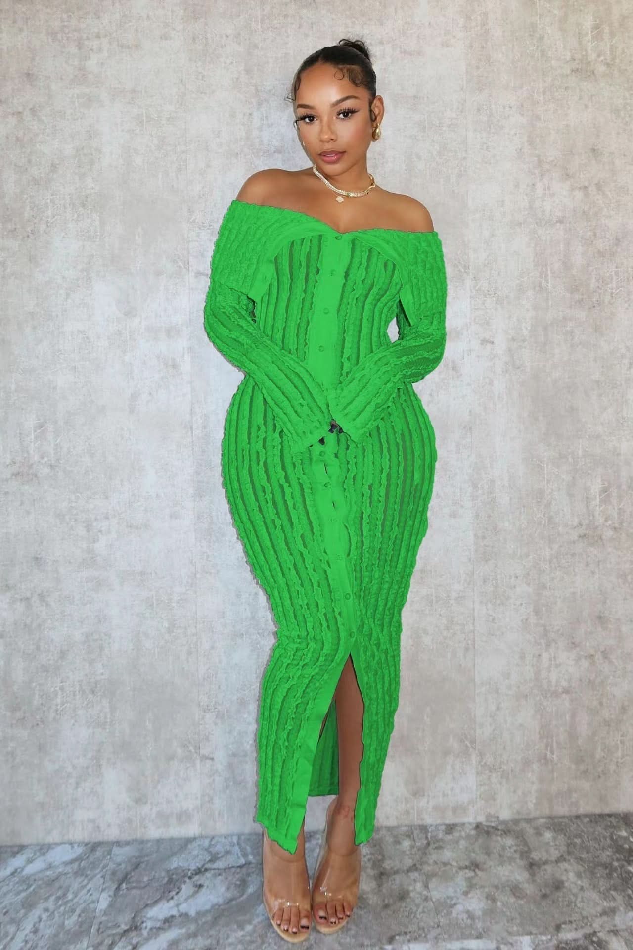 Women's Cocktail Off Shoulder Long Sleeve Midi Dress
