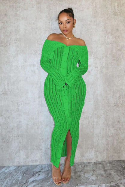 Women's Cocktail Off Shoulder Long Sleeve Midi Dress