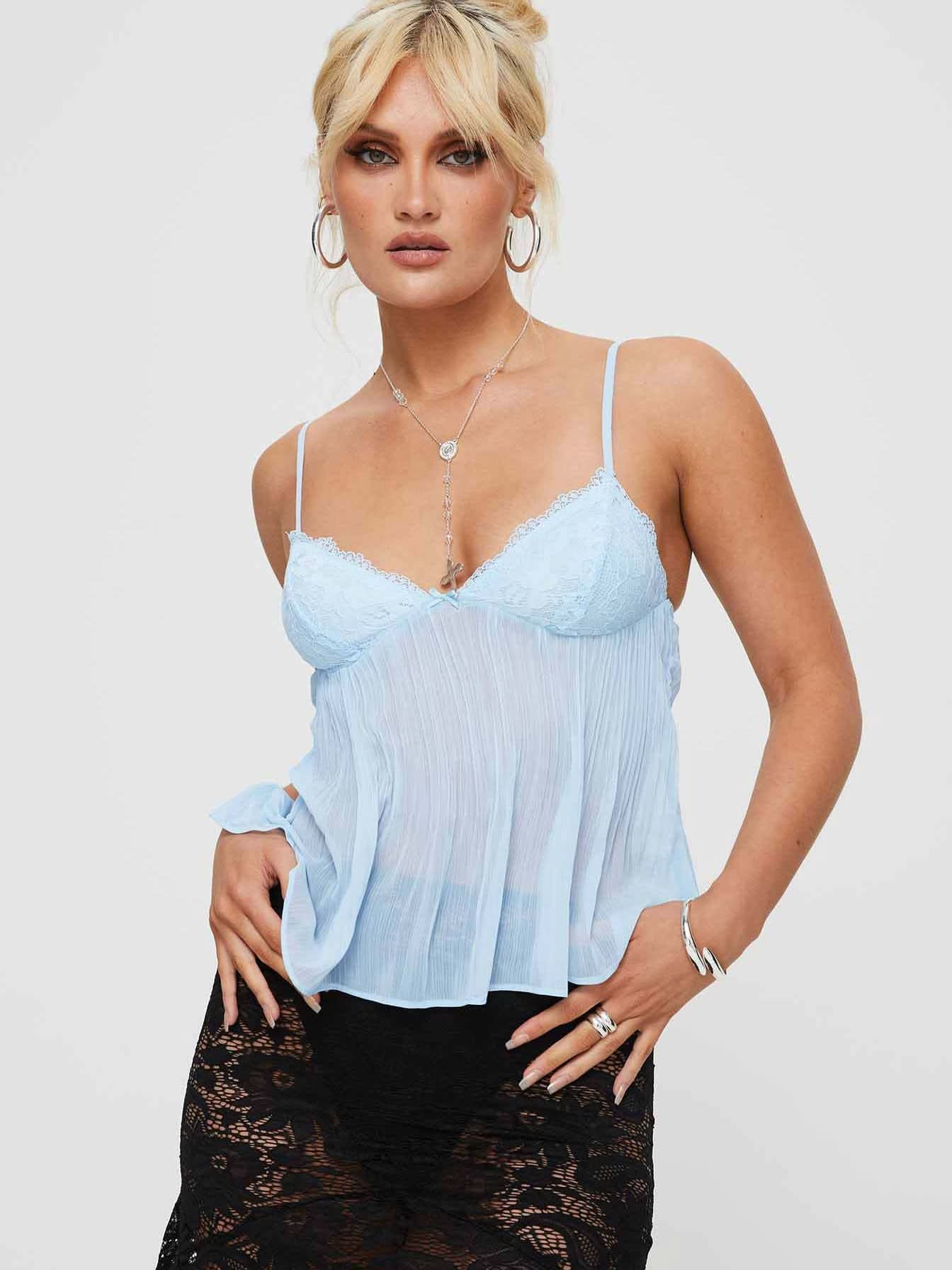 Women's Lace V Neck Pleated Cami Tank Top
