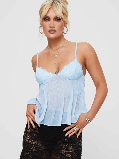Women's Lace V Neck Pleated Cami Tank Top