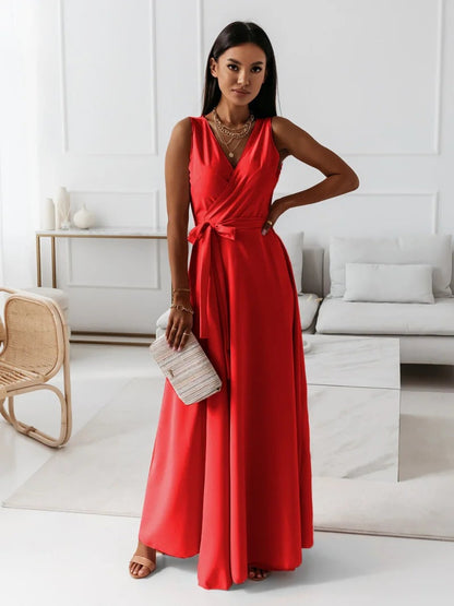 Women's Wedding Guest V Neck Sleeveless Maxi Dress