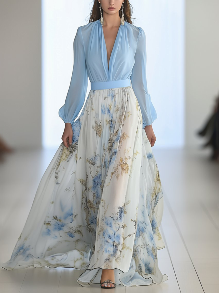 Women's Wedding Guest Floral V Neck Maxi Dress
