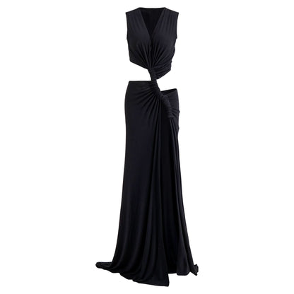 Women's Wedding Guest Cutout V Neck Slit Maxi Dress