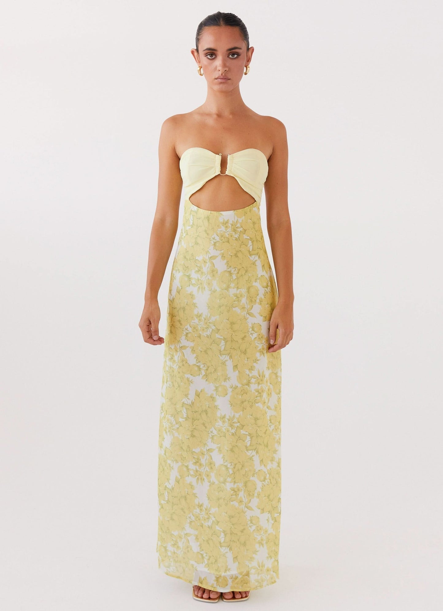 Women's Wedding Guest Floral Strapless Maxi Dress