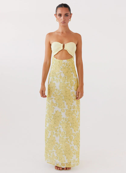 Women's Wedding Guest Floral Strapless Maxi Dress