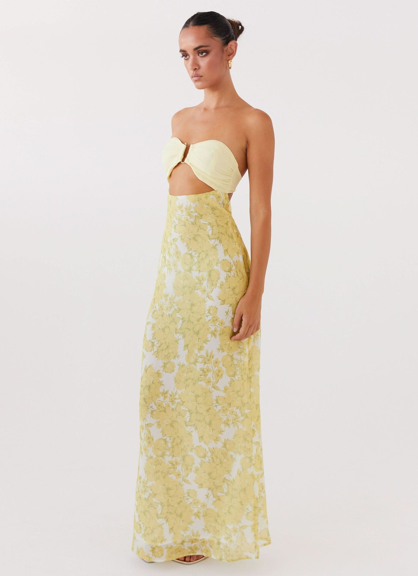 Women's Wedding Guest Floral Strapless Maxi Dress