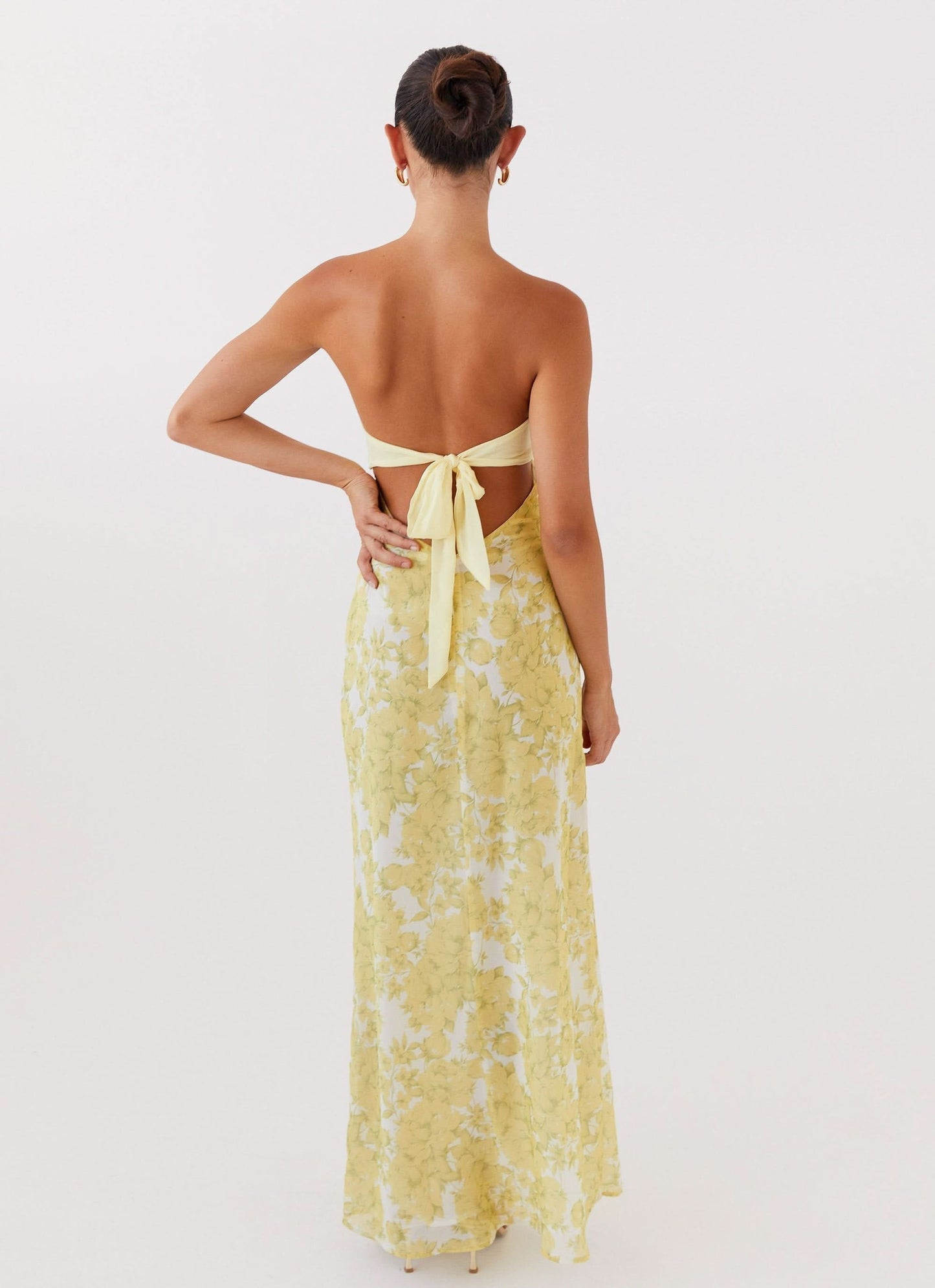 Women's Wedding Guest Floral Strapless Maxi Dress