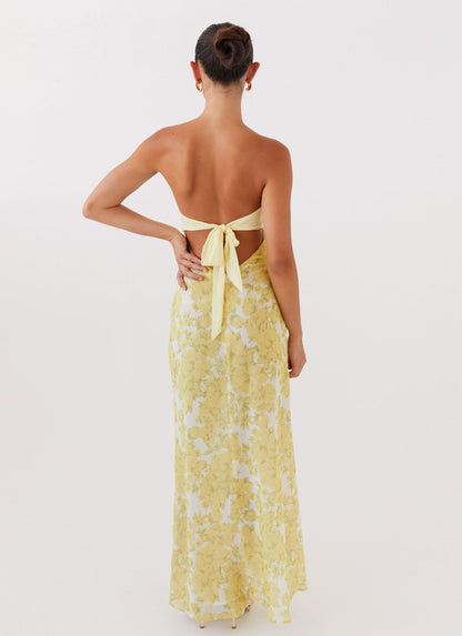 Women's Wedding Guest Floral Strapless Maxi Dress