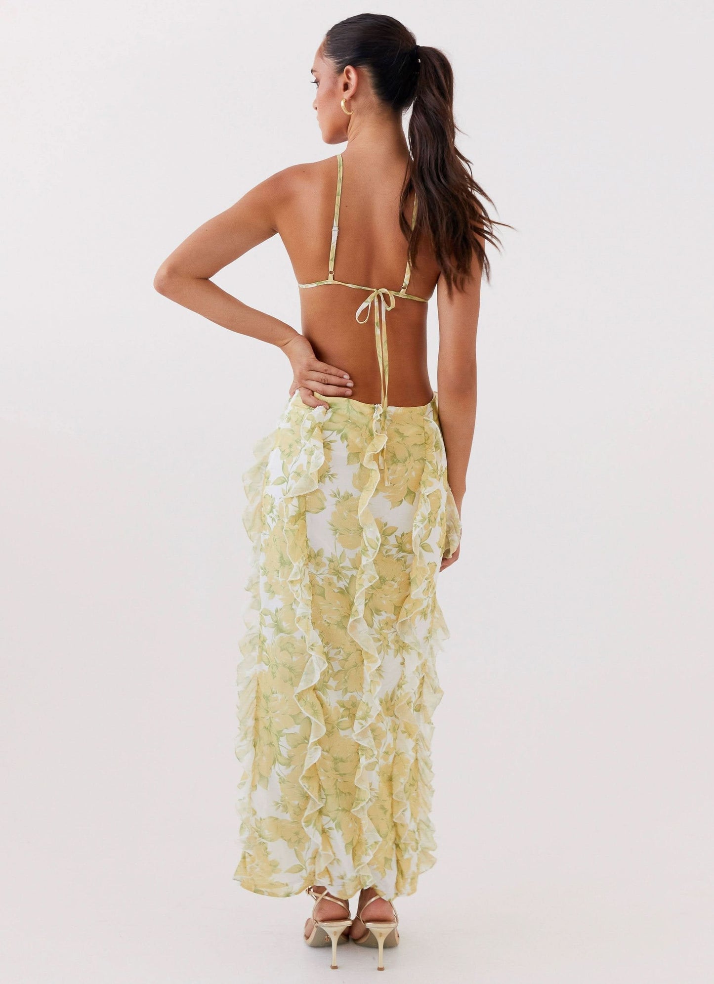 Women's Wedding Guest Floral Cutout Maxi Dress