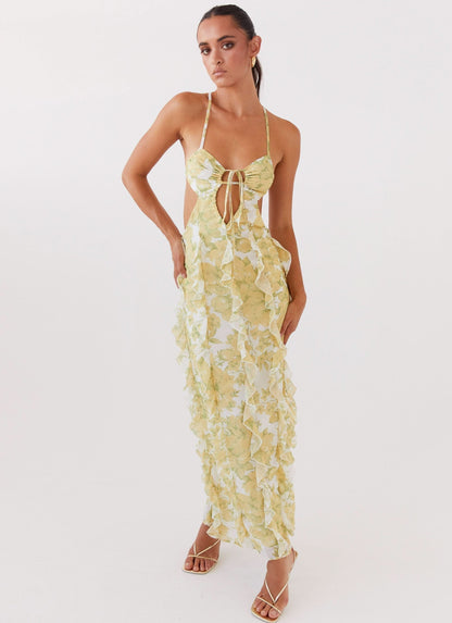 Women's Wedding Guest Floral Cutout Maxi Dress