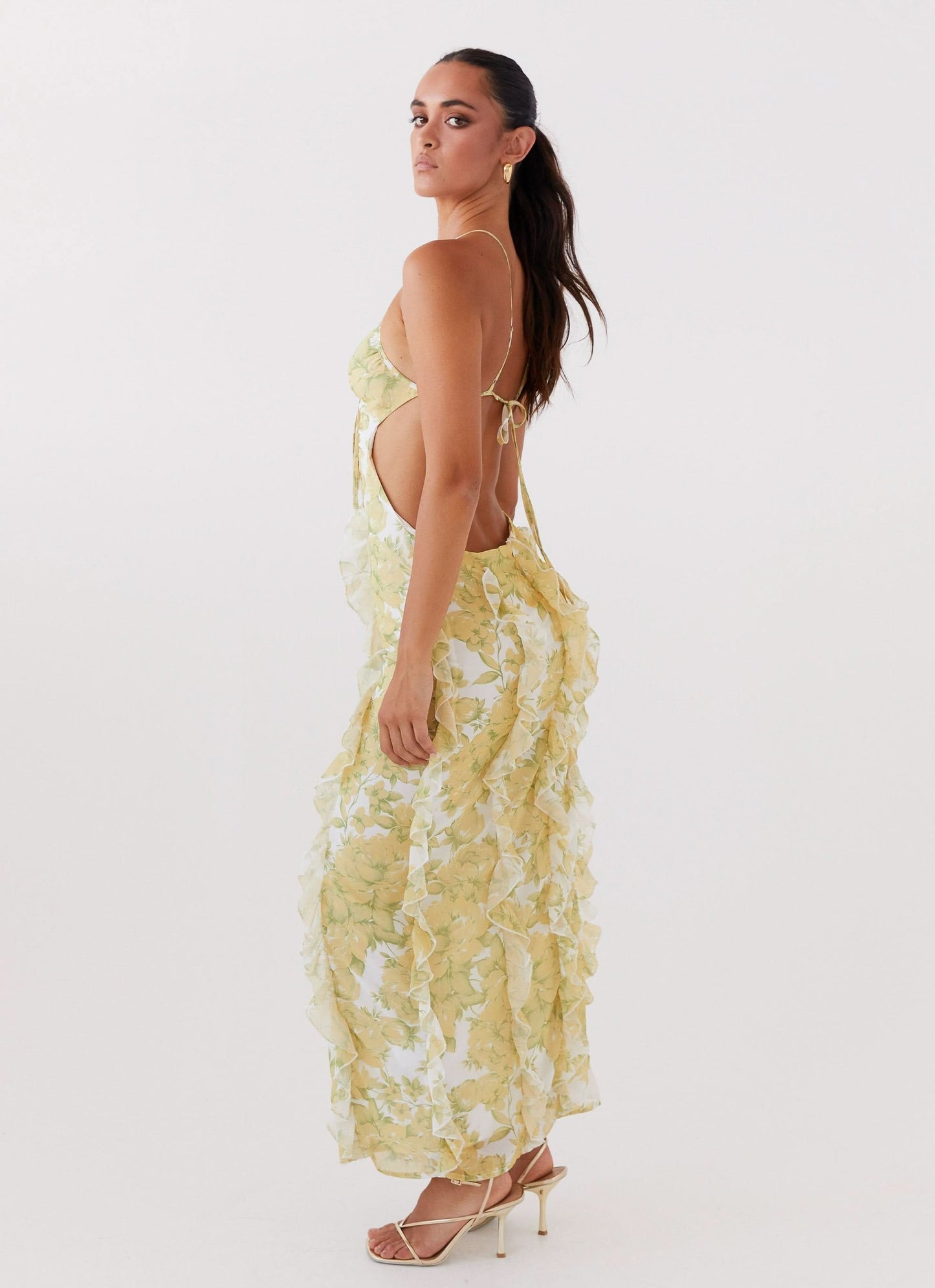 Women's Wedding Guest Floral Cutout Maxi Dress