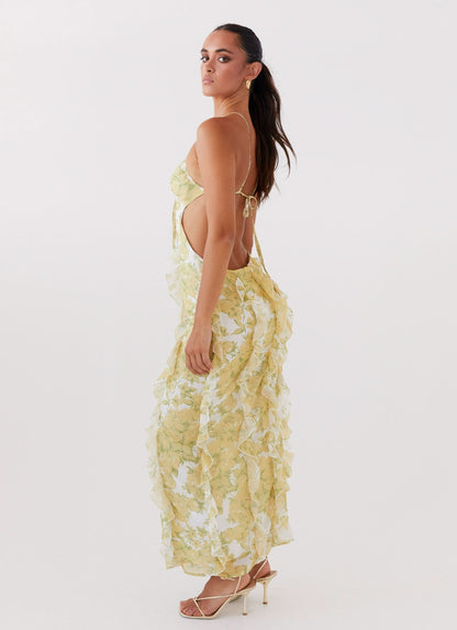 Women's Wedding Guest Floral Cutout Maxi Dress