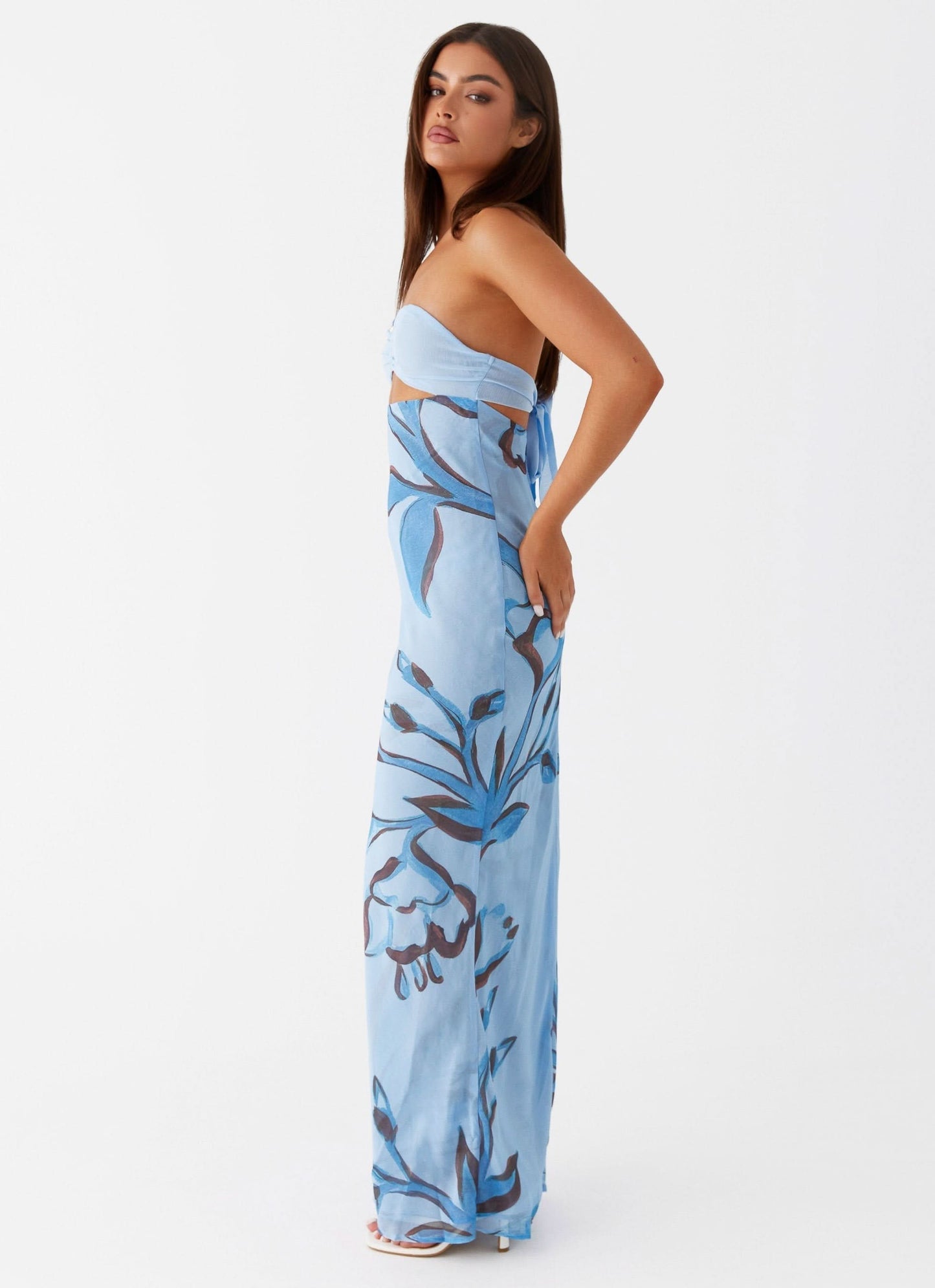 Women's Wedding Guest Floral Strapless Maxi Dress