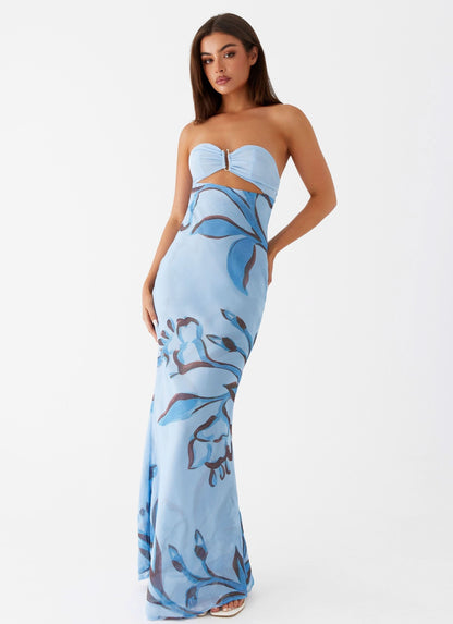 Women's Wedding Guest Floral Strapless Maxi Dress
