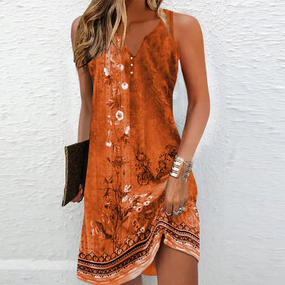 Women's Summer Floral Notch Neck Mini Shift Dress