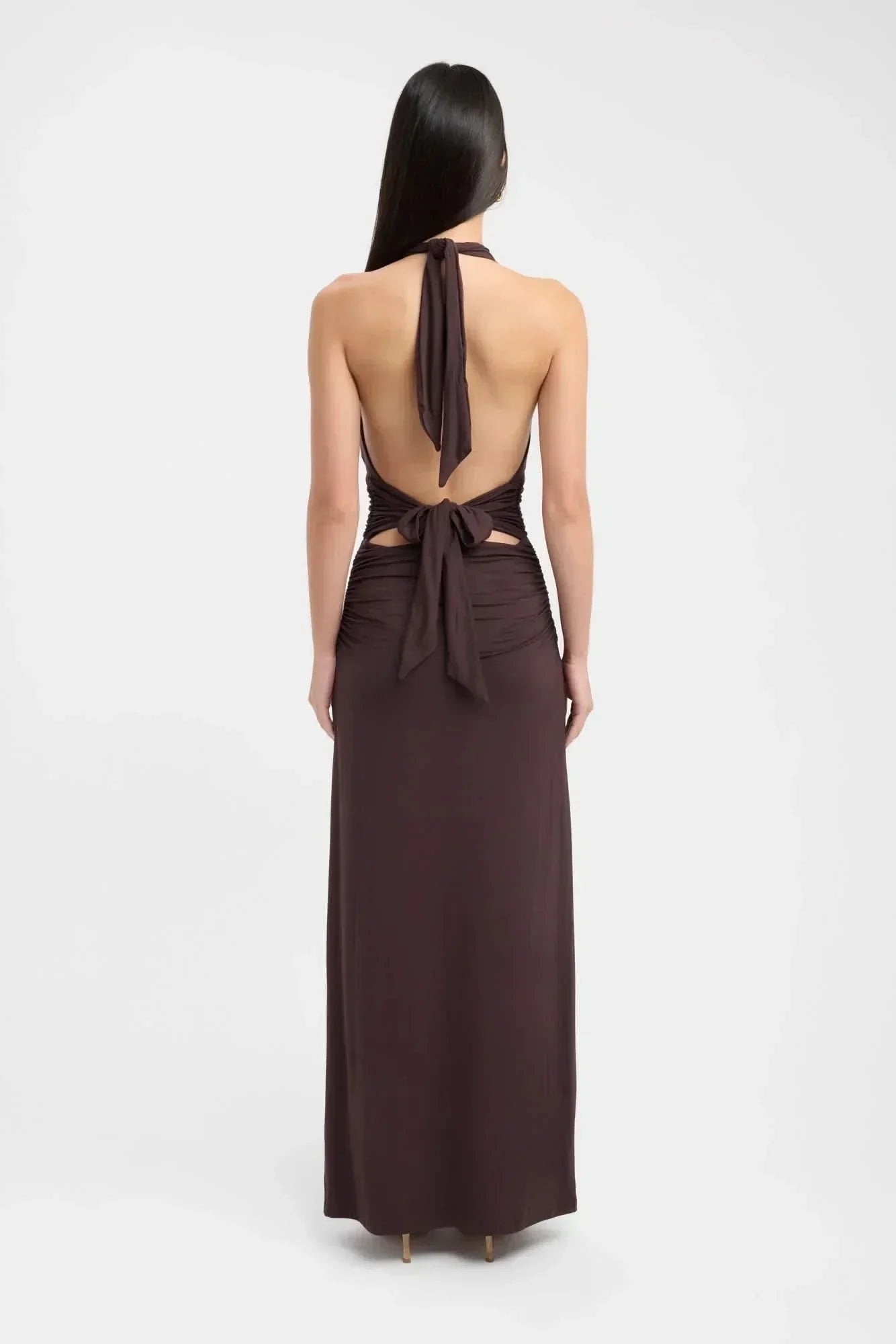 Women's Formal Halter Plunge Ruched Maxi Dress