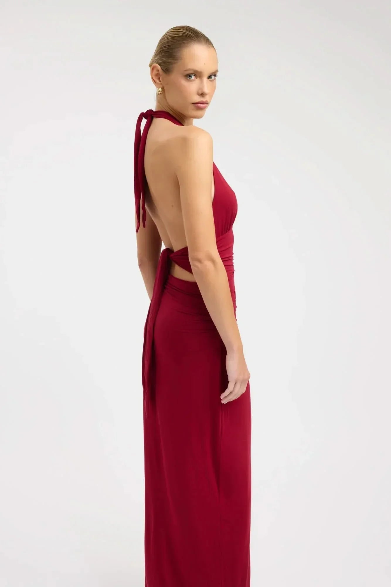 Women's Formal Halter Plunge Ruched Maxi Dress