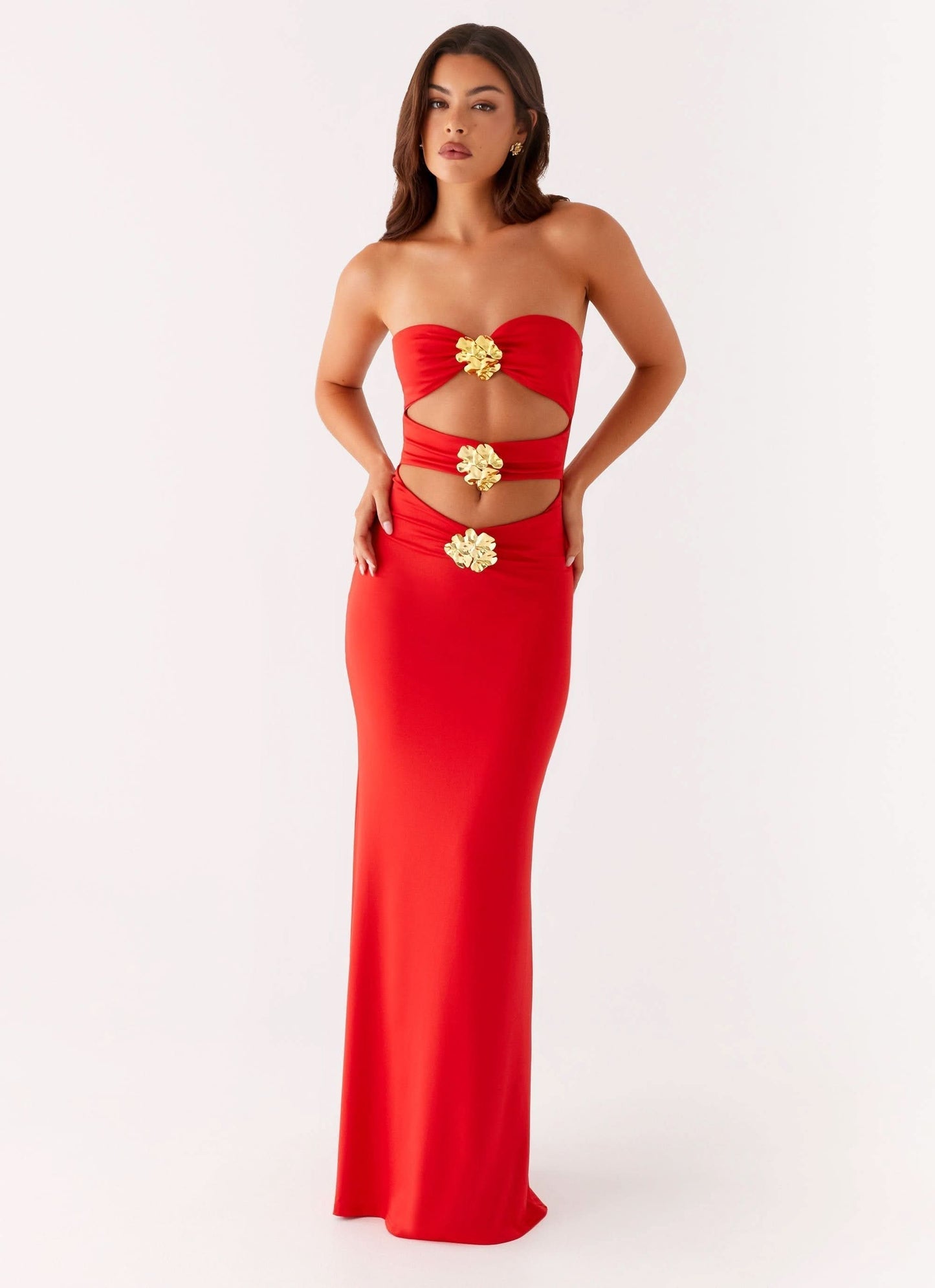 Women's Prom Strapless Cutout Bodycon Maxi Dress