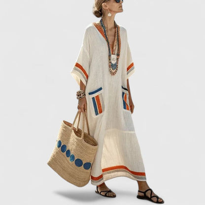 Women's Summer Boho V Neck Maxi Dress With Pockets
