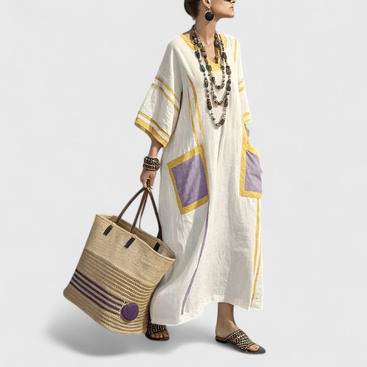 Women's Summer Boho V Neck Maxi Dress With Pockets