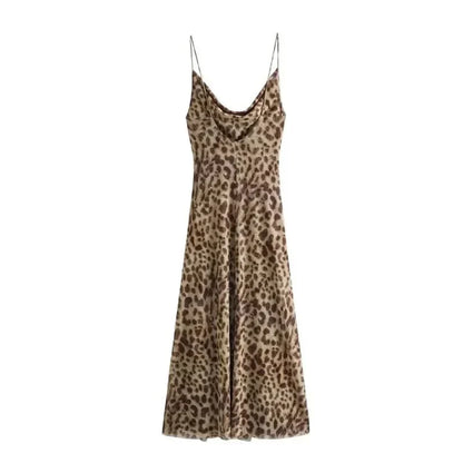 Women's Cocktail Leopard Scoop Neck Maxi Backless Dress