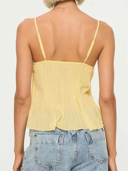 Women's Lace V Neck Pleated Cami Tank Top